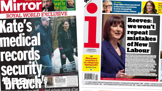 The Papers: Kate's records 'breached' and Labour's fiscal rules – MASHAHER