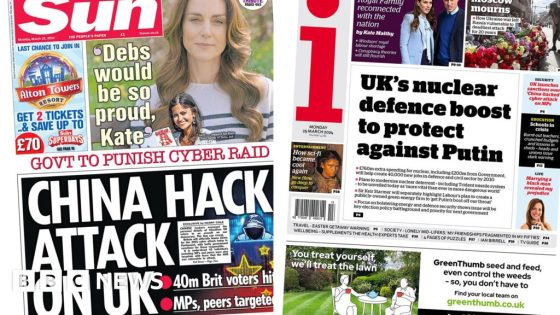 The Papers: 'China hack attack' and 'UK nuclear defence boost' – MASHAHER