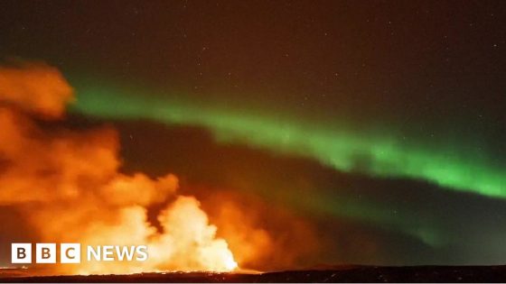 Iceland: Northern Lights captured glowing over erupting volcano – MASHAHER