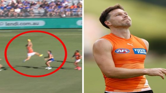 GWS captain Toby Greene has studs-up in marking contest during West Coast clash in Perth – MASHAHER