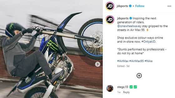 JD Sports under fire after ‘irresponsible’ advert showing motorcyclists wearing trainers | Business News – MASHAHER