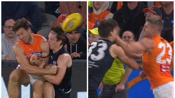 Toby Greene in MRO strife after mid air collision with Jordan Boyd, Jesse Hogan hits Jordan Boyd, GWS Giants vs Carlton Blues, Match Review Officer, shoulder hits head, video, watch, reaction, comments, latest news – MASHAHER