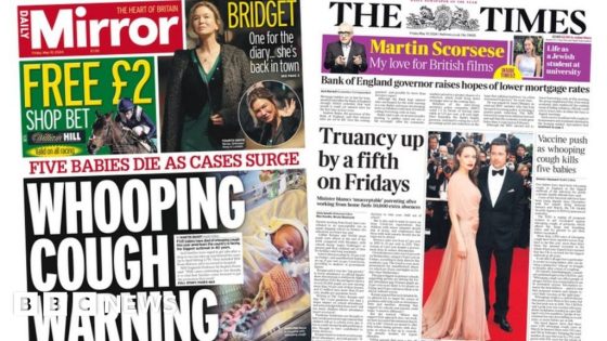 Newspaper headlines: ‘Whooping cough warning’ and Friday ‘truancy up’ – MASHAHER