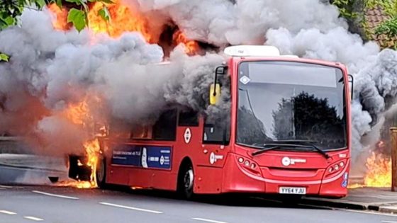 Dramatic moment a bus burst into flames as 30 firefighters try to tackle the blaze – MASHAHER