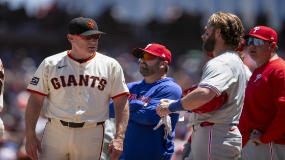 Benches clear after Bryce Harper takes close pitches in Phillies’ heated 6-1 win over Giants – MASHAHER