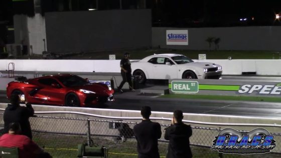 Dodge Challenger Hellcat and C8 Corvette Face Off in Drag Race Showdown – MASHAHER