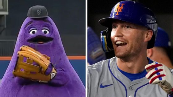 How Grimace turned New York Mets around, Grimace throws first pitch, New York Mets transformation, Brandon Nimmo, The Grimace Era, reaction, latest – MASHAHER