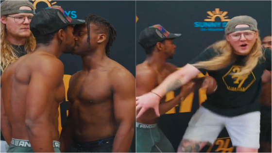 Video: Fighter kisses opponent on mouth, incites near-brawl at faceoffs – MASHAHER