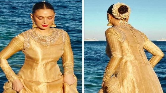 Aditi Rao Hydari channels Bibbojaan vibes in a golden Manish Malhotra gown in these dreamy vintage photos from Cannes : Bollywood News – MASHAHER