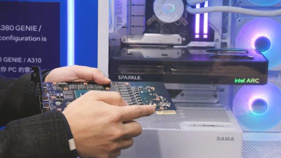 Intel Arc GPUs shown in all flavors — BTF design with hidden connectors, blower-type coolers, and liquid-cooled GPUs – MASHAHER