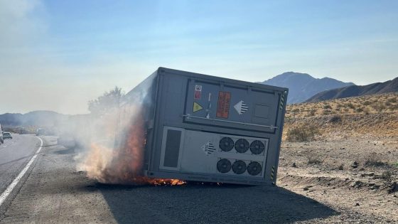 Freeway connecting California to Las Vegas shut down after truck hauling batteries crashes – MASHAHER