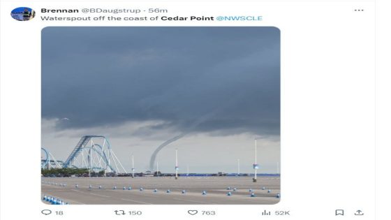 Giant waterspout spotted Thursday morning over Lake Erie just off shore of Cedar Point – MASHAHER