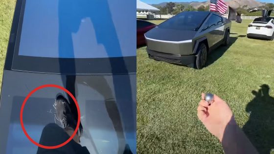 Tesla Fan Climbs on Cybertruck to Show How Tough It Is, Accidentally Cracks Windshield – MASHAHER