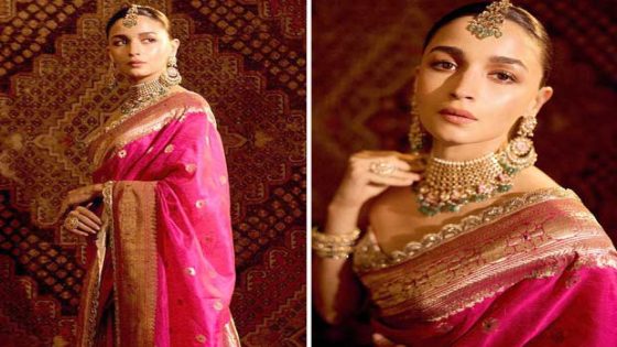 Alia Bhatt looks stunning in 160-year-old Manish Malhotra pure silk pink saree from archival weave collection with strapless bustier blouse at Anant Ambani – Radhika Merchant’s wedding 160 : Bollywood News – MASHAHER