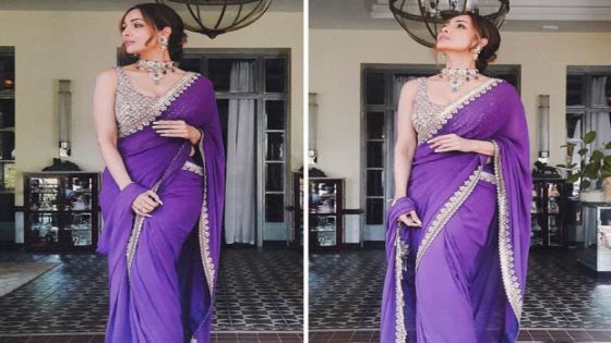 Malaika Arora stuns in a vibrant purple saree from Arpita Mehta : Bollywood News – MASHAHER