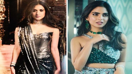 Radhika Merchant dazzles in chainmail saree with corset blouse for sangeet after party; Isha Ambani embraces opulence in sequin saree & emeralds : Bollywood News – MASHAHER