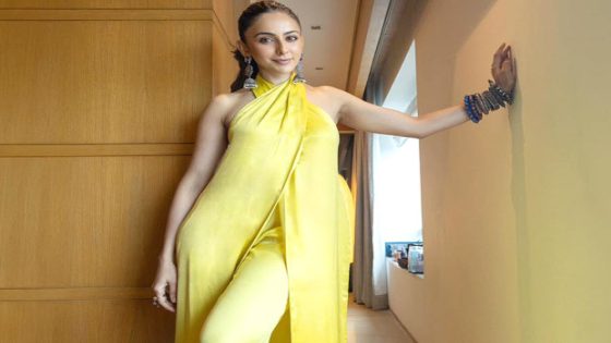 Rakul Preet Singh looks ravishing in yellow satin halter set from Arohi : Bollywood News – MASHAHER