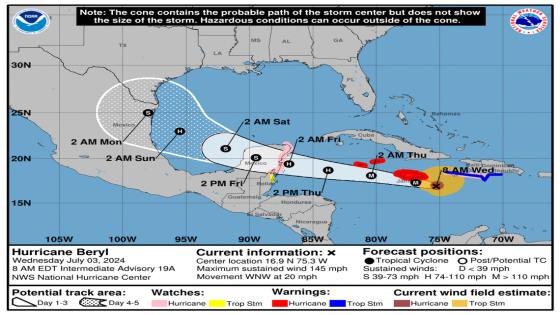 Hurricane Beryl closing in on Jamaica. . It remains a dangerous Category 4 hurricane – MASHAHER