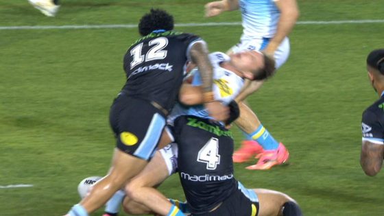 Cronulla Sharks vs Gold Coast Titans, Siosifa Talakai tackle on Sam Verrills, video, highlights – MASHAHER