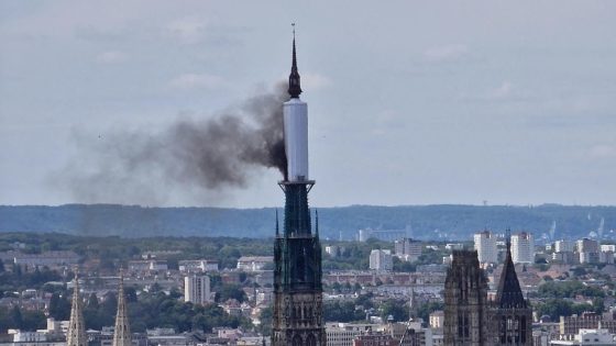 Fire breaks out on cathedral spire in France’s Normandy region – MASHAHER