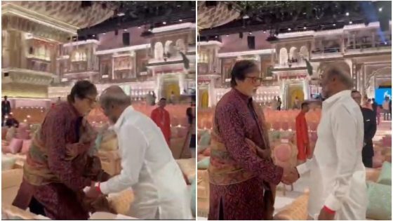 Rajinikanth touches Amiatbh Bachchan feet at Anant Ambani Radhika Merchant Shubh Aashirwad – MASHAHER