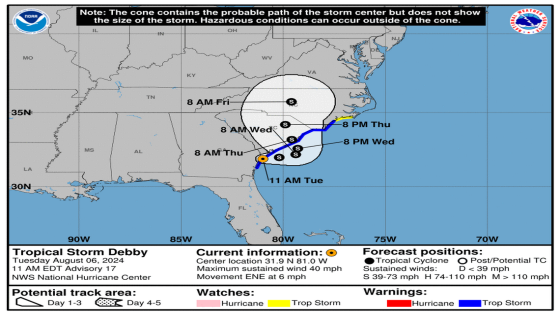 Tropical Storm Debby’s path and progress: NHC’s Tuesday, Aug 06 update – MASHAHER