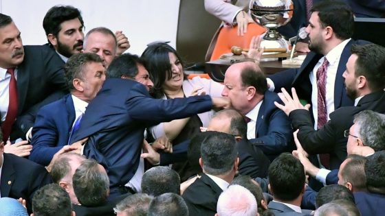 Video: Lawmakers brawl in Turkey parliament, fists fly, blood stains on floor – MASHAHER