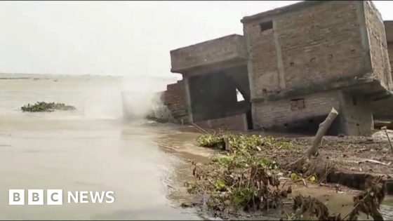 Moment building collapses into flooded river in India – MASHAHER